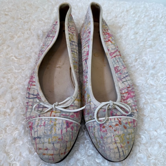 CHANEL Watercolor Plaid Canvas Logo Ballet Flats 38.5 - Picture 5 of 16